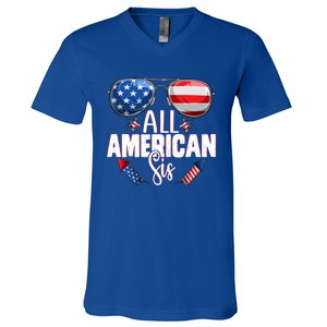 Sunglasses All American Sis 4th Of July Daughter Gift V-Neck T-Shirt