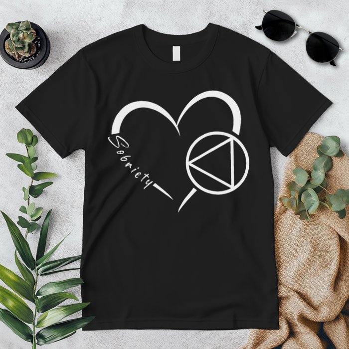 Sober Alcoholic Abstinence Aa Support Sobriety Heart Love Premium T-Shirt