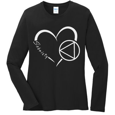 Sober Alcoholic Abstinence Aa Support Sobriety Heart Love Ladies Long Sleeve Shirt