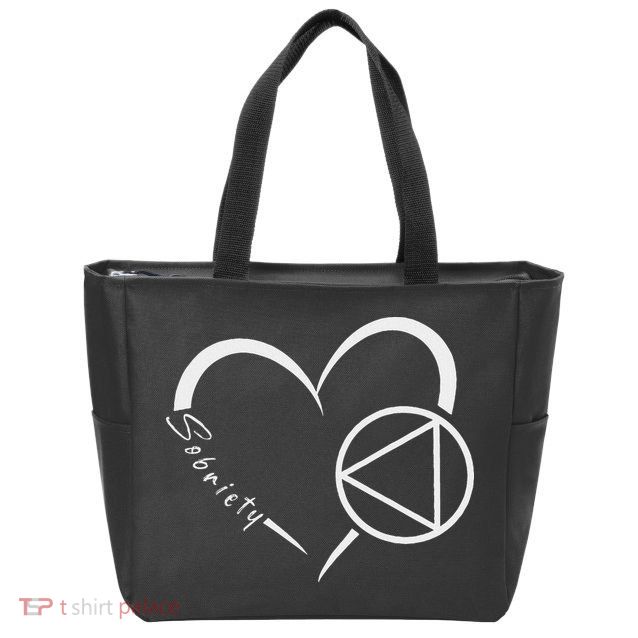 Sober Alcoholic Abstinence Aa Support Sobriety Heart Love Zip Tote Bag