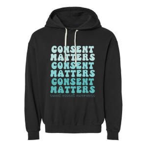 Sexual Assault Awareness Month Consent Matters Teal Ribbon Garment-Dyed Fleece Hoodie