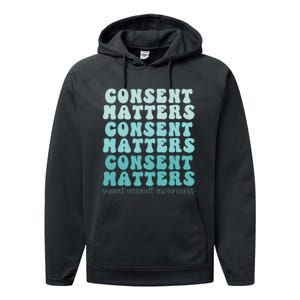 Sexual Assault Awareness Month Consent Matters Teal Ribbon Performance Fleece Hoodie