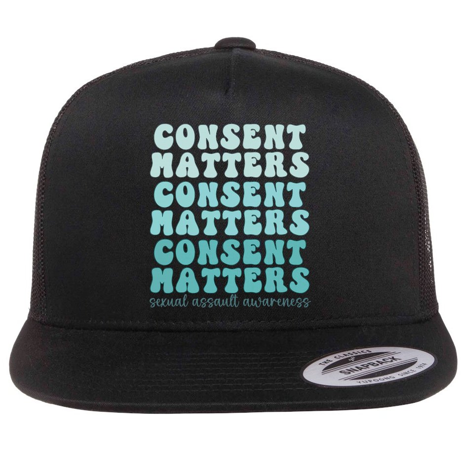 Sexual Assault Awareness Month Consent Matters Teal Ribbon Flat Bill Trucker Hat