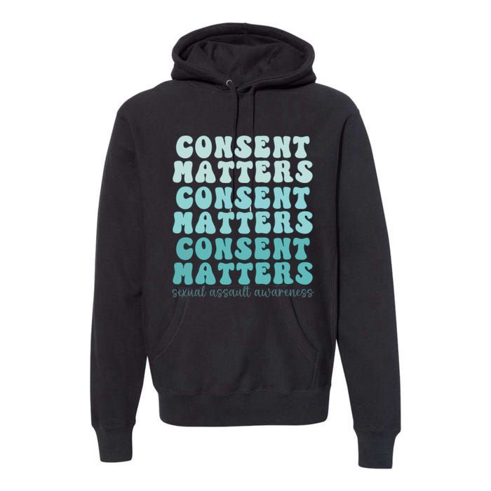 Sexual Assault Awareness Month Consent Matters Teal Ribbon Premium Hoodie