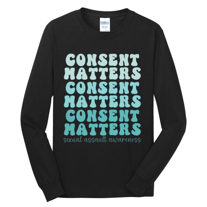 Sexual Assault Awareness Month Consent Matters Teal Ribbon Tall Long Sleeve T-Shirt