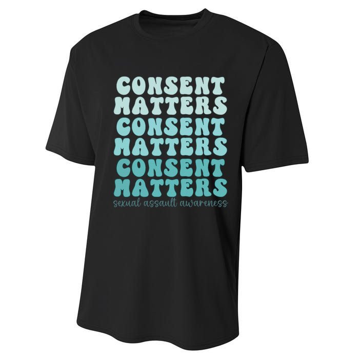 Sexual Assault Awareness Month Consent Matters Teal Ribbon Performance Sprint T-Shirt