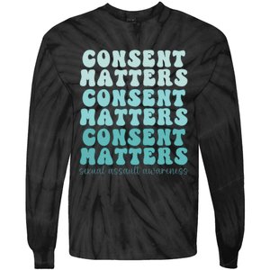 Sexual Assault Awareness Month Consent Matters Teal Ribbon Tie-Dye Long Sleeve Shirt