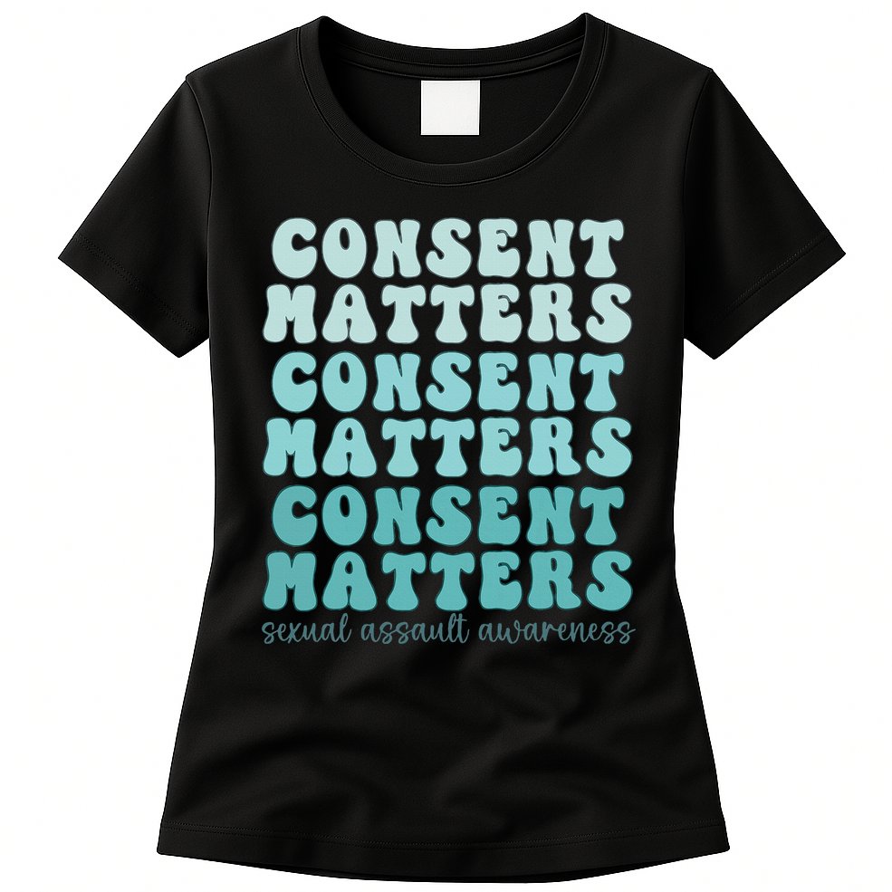 Sexual Assault Awareness Month Consent Matters Teal Ribbon Womens T-Shirt