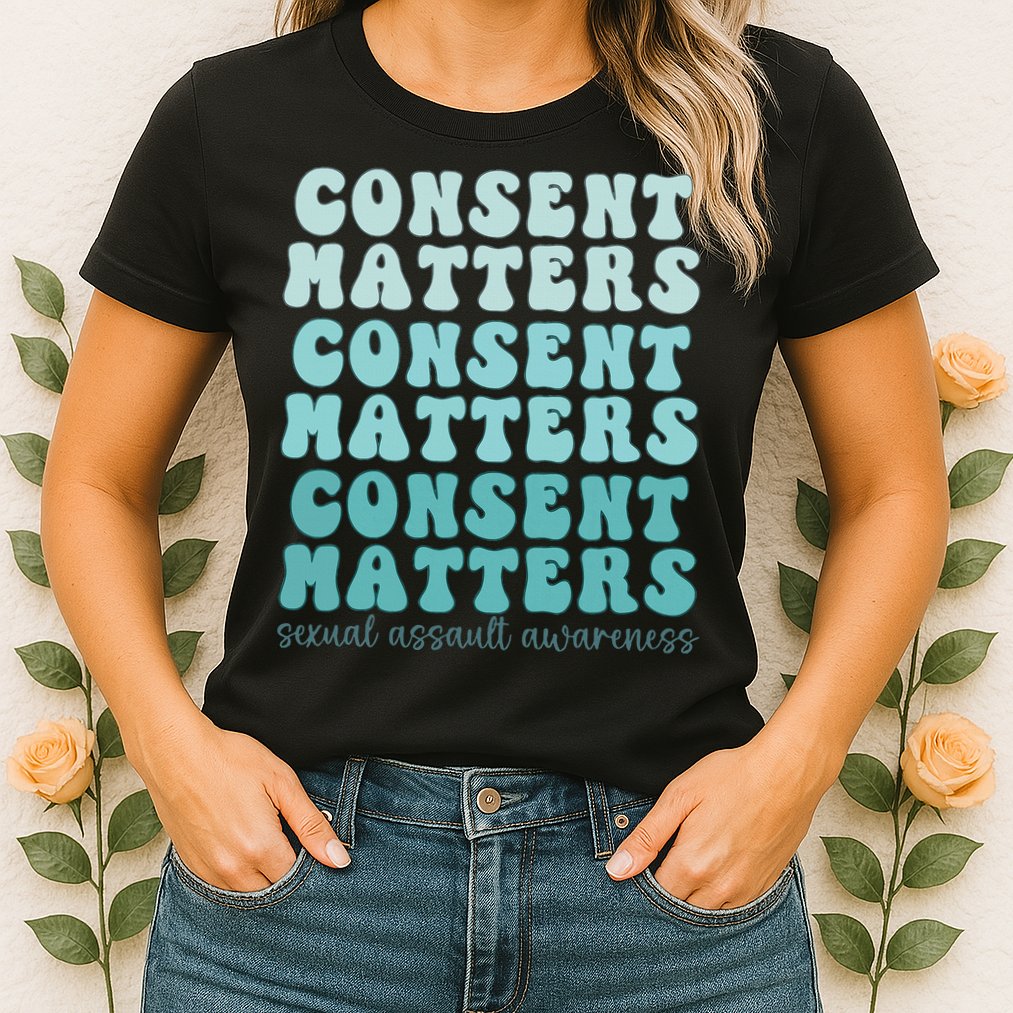Sexual Assault Awareness Month Consent Matters Teal Ribbon Womens T-Shirt