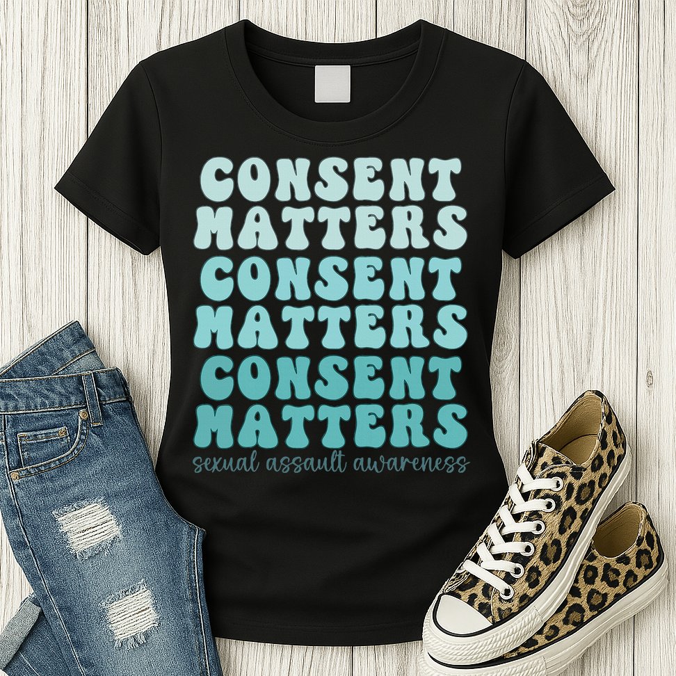 Sexual Assault Awareness Month Consent Matters Teal Ribbon Womens T-Shirt