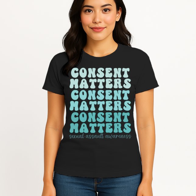 Sexual Assault Awareness Month Consent Matters Teal Ribbon Womens T-Shirt