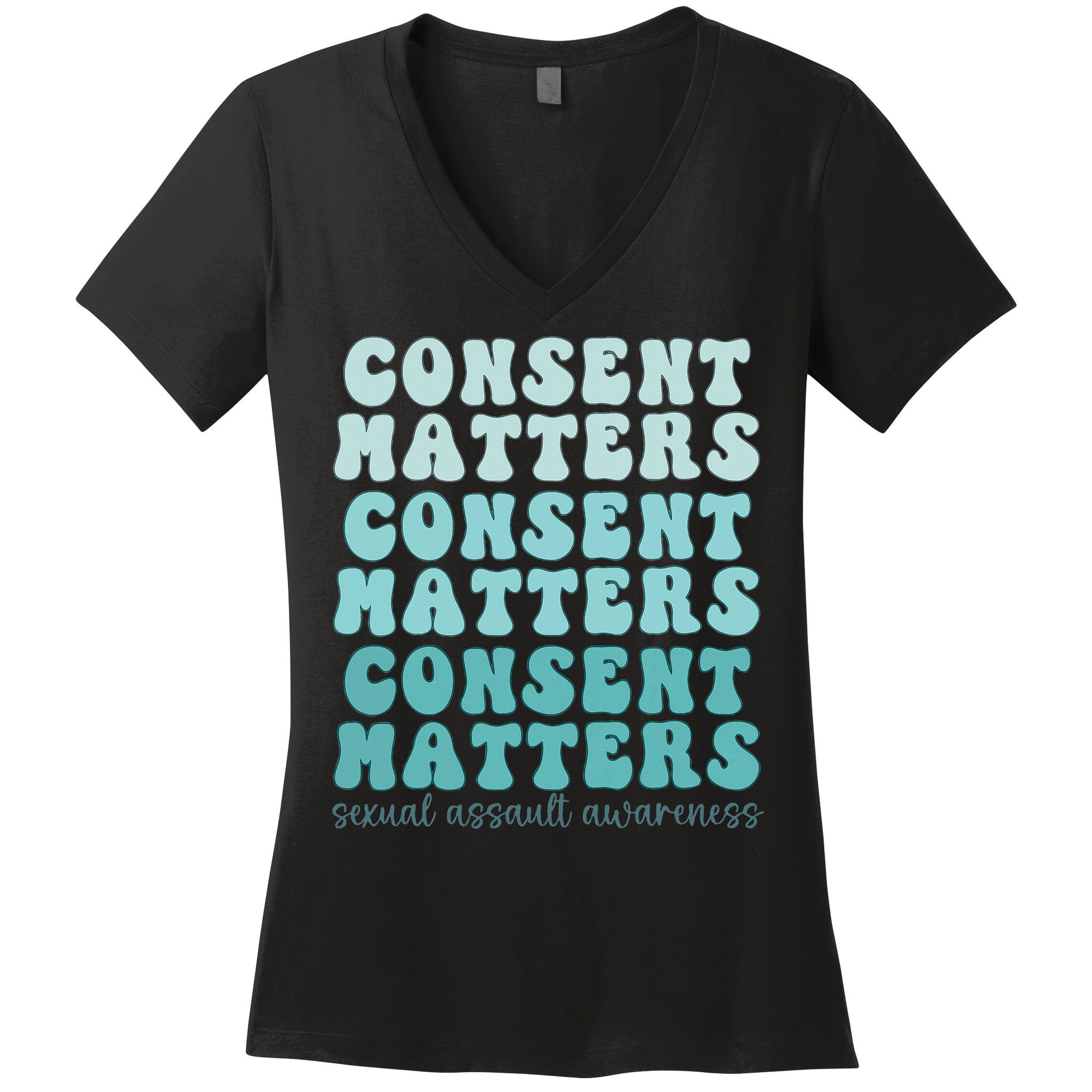 Sexual Assault Awareness Month Consent Matters Teal Ribbon Women's V-Neck T-Shirt