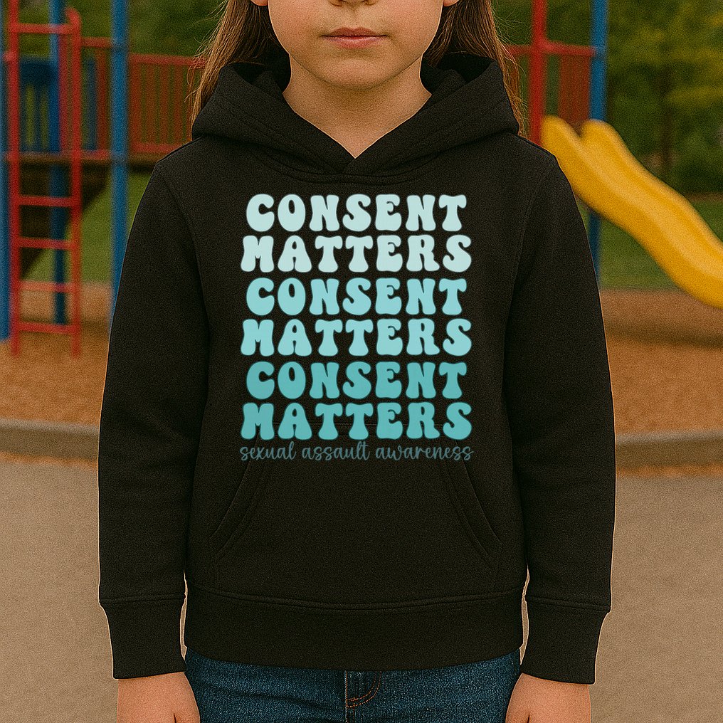 Sexual Assault Awareness Month Consent Matters Teal Ribbon Kids Hoodie