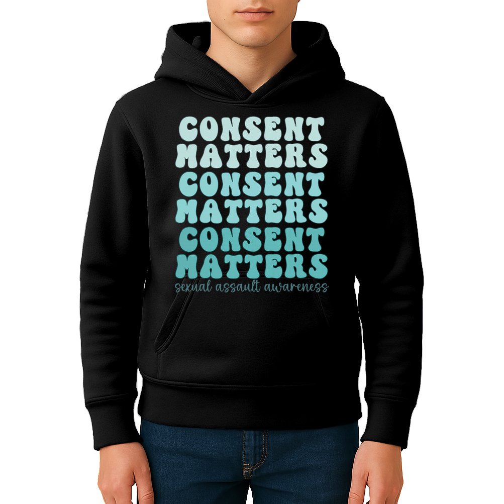 Sexual Assault Awareness Month Consent Matters Teal Ribbon Kids Hoodie