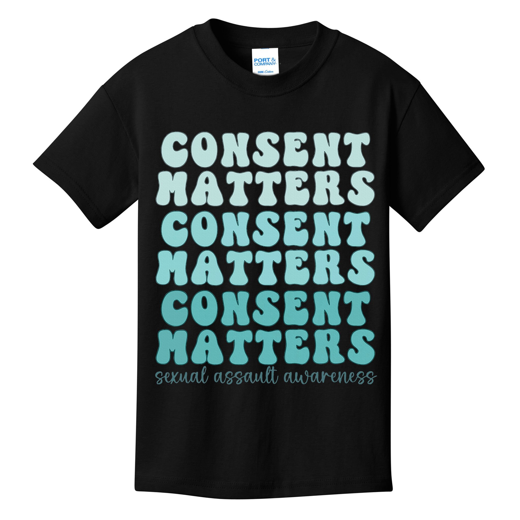 Sexual Assault Awareness Month Consent Matters Teal Ribbon Kids T-Shirt