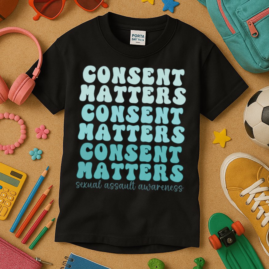 Sexual Assault Awareness Month Consent Matters Teal Ribbon Kids T-Shirt