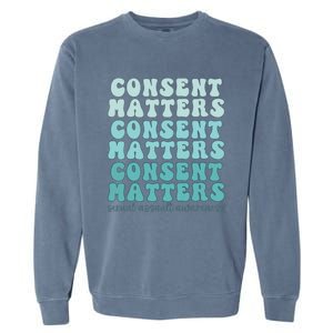 Sexual Assault Awareness Month Consent Matters Teal Ribbon Garment-Dyed Sweatshirt