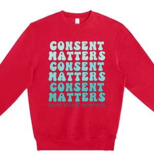 Sexual Assault Awareness Month Consent Matters Teal Ribbon Premium Crewneck Sweatshirt