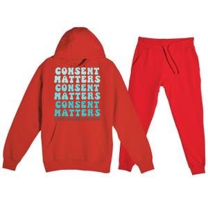 Sexual Assault Awareness Month Consent Matters Teal Ribbon Premium Hooded Sweatsuit Set