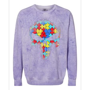 Skull Autism Awareness Tee Mom Dad Autism Colorblast Crewneck Sweatshirt