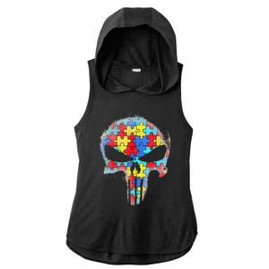 Skull Autism Awareness Tee Mom Dad Autism Ladies PosiCharge Tri-Blend Wicking Draft Hoodie Tank