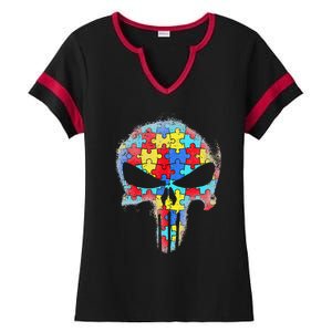 Skull Autism Awareness Tee Mom Dad Autism Ladies Halftime Notch Neck Tee