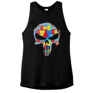 Skull Autism Awareness Tee Mom Dad Autism Ladies PosiCharge Tri-Blend Wicking Tank