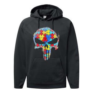 Skull Autism Awareness Tee Mom Dad Autism Performance Fleece Hoodie