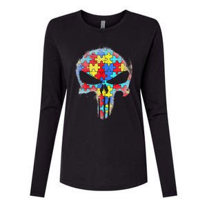 Skull Autism Awareness Tee Mom Dad Autism Womens Cotton Relaxed Long Sleeve T-Shirt