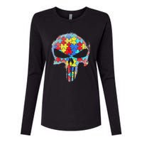 Skull Autism Awareness Tee Mom Dad Autism Womens Cotton Relaxed Long Sleeve T-Shirt