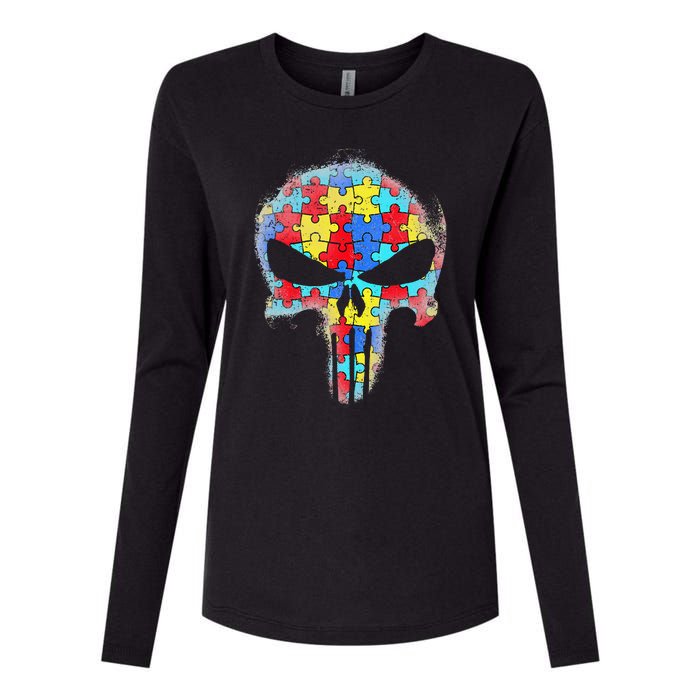 Skull Autism Awareness Tee Mom Dad Autism Womens Cotton Relaxed Long Sleeve T-Shirt