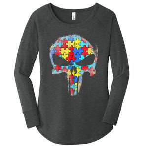 Skull Autism Awareness Tee Mom Dad Autism Women's Perfect Tri Tunic Long Sleeve Shirt