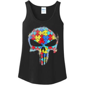 Skull Autism Awareness Tee Mom Dad Autism Ladies Essential Tank