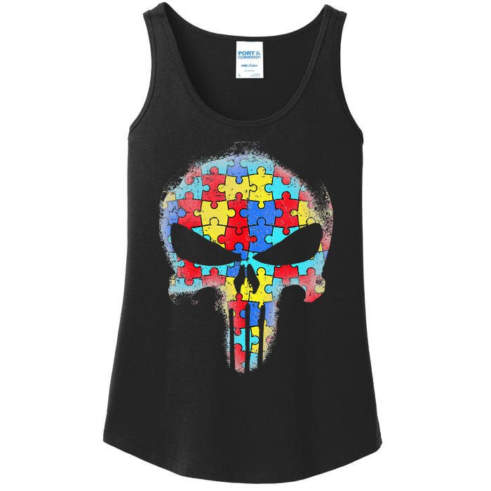 Skull Autism Awareness Tee Mom Dad Autism Ladies Essential Tank