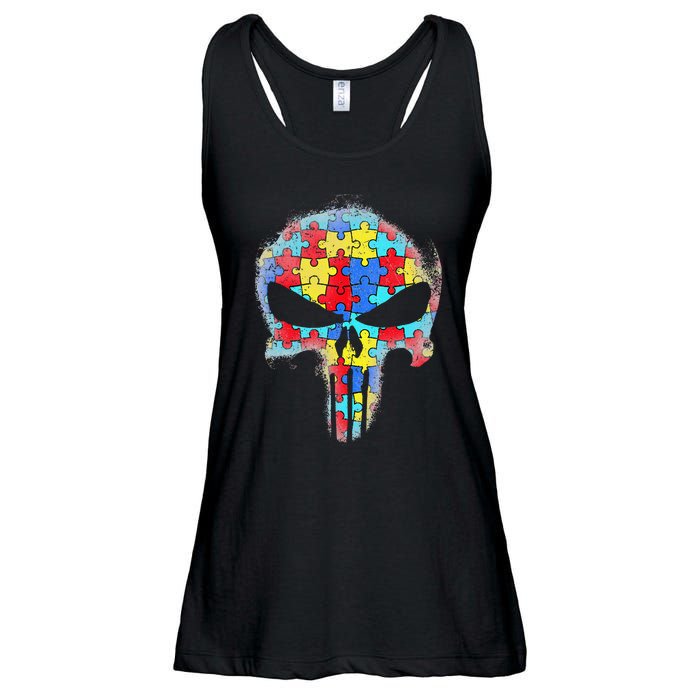 Skull Autism Awareness Tee Mom Dad Autism Ladies Essential Flowy Tank