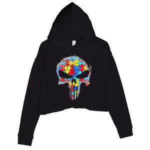 Skull Autism Awareness Tee Mom Dad Autism Crop Fleece Hoodie