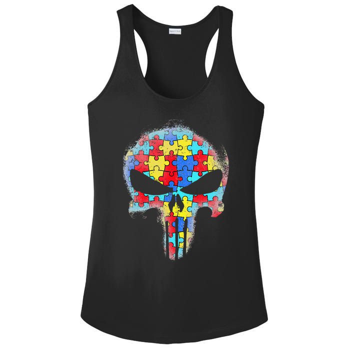 Skull Autism Awareness Tee Mom Dad Autism Ladies PosiCharge Competitor Racerback Tank