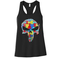 Skull Autism Awareness Tee Mom Dad Autism Women's Racerback Tank