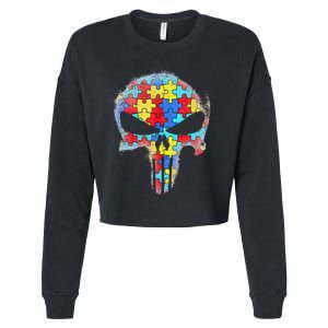 Skull Autism Awareness Tee Mom Dad Autism Cropped Pullover Crew