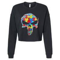 Skull Autism Awareness Tee Mom Dad Autism Cropped Pullover Crew