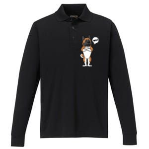 Stubborn American Akita Dog Performance Long Sleeve Polo