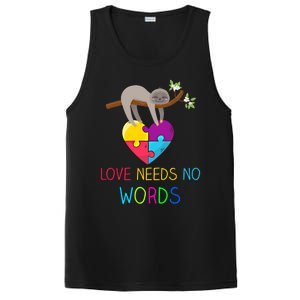 Sloth Autism Awareness Cool Gift Love Needs No Words Gift PosiCharge Competitor Tank