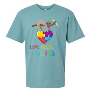 Sloth Autism Awareness Cool Gift Love Needs No Words Gift Sueded Cloud Jersey T-Shirt