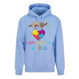 Sloth Autism Awareness Cool Gift Love Needs No Words Gift Unisex Surf Hoodie