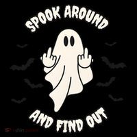 Spook Around And Find Out Halloween Ghost Ghoul Stripe Pom Pom Beanie