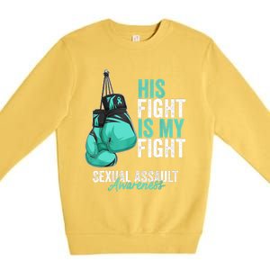 Sexual Assault Awareness Month Boxing Gloves Teal Ribbon Premium Crewneck Sweatshirt