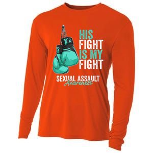 Sexual Assault Awareness Month Boxing Gloves Teal Ribbon Cooling Performance Long Sleeve Crew