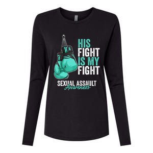 Sexual Assault Awareness Month Boxing Gloves Teal Ribbon Womens Cotton Relaxed Long Sleeve T-Shirt