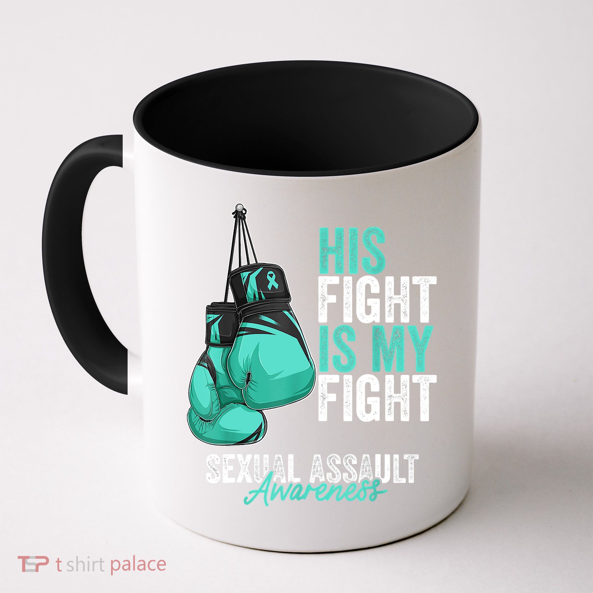 Sexual Assault Awareness Month Boxing Gloves Teal Ribbon Mug