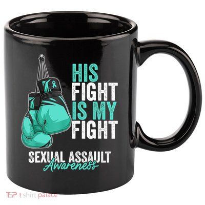 Sexual Assault Awareness Month Boxing Gloves Teal Ribbon 11oz C Handle Ceramic Mug